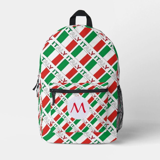Italian Flag Tiled Monogrammed  Printed Backpack (Front)
