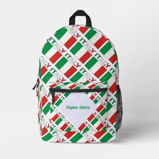 Italian Flag Tiled Personalised Heritage Design Printed Backpack (Front)