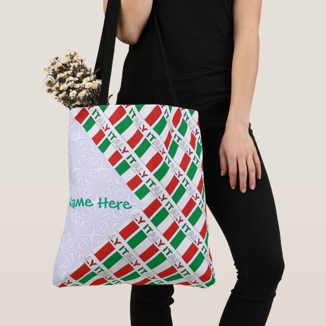 Italian Flag Tiled Personalised Heritage Design Tote Bag (Close Up)