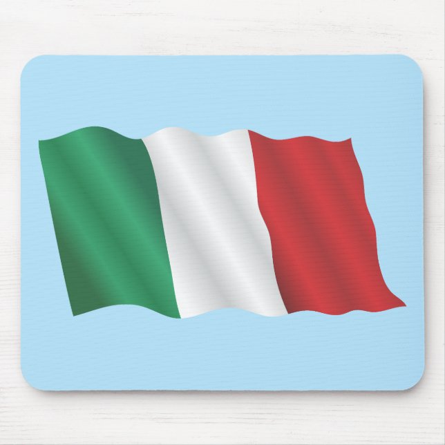 Italian Flag Waving in the Wind Under Blue Sky Mouse Mat (Front)