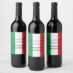 Italian flag wine bottle label for wedding party
