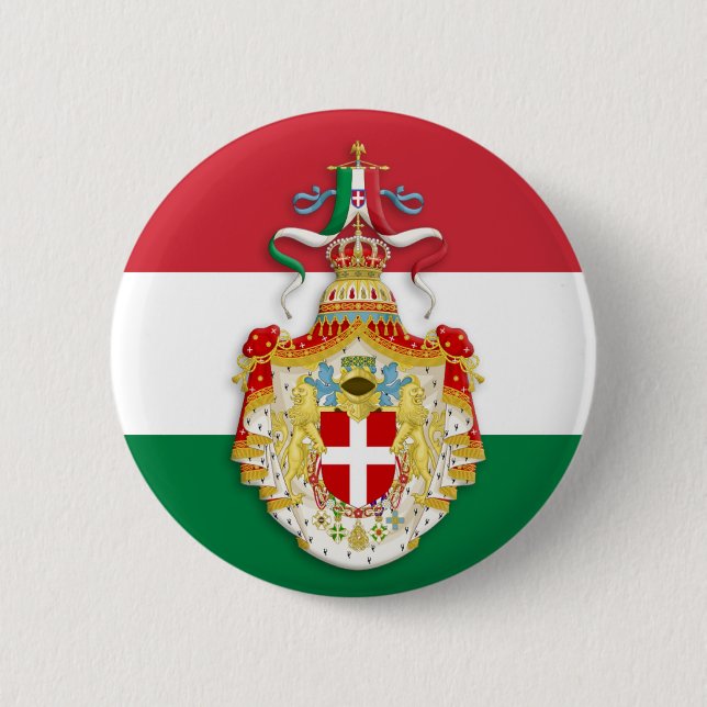 Italian Flag with insignia of the Kingdom of Italy 6 Cm Round Badge (Front)