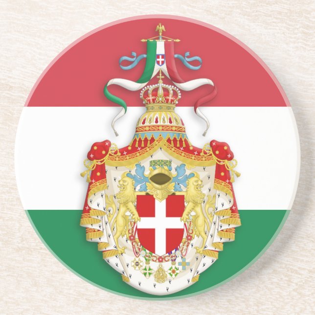 Italian Flag with insignia of the Kingdom of Italy Coaster (Front)
