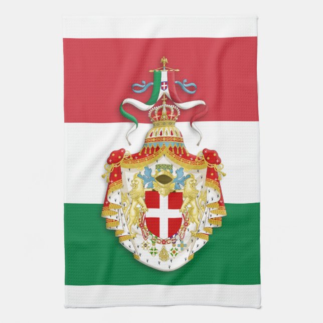 Italian Flag with insignia of the Kingdom of Italy Tea Towel (Vertical)