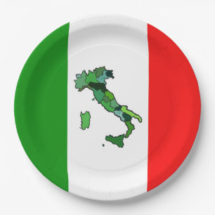 Italian Flag with Map of Italy Paper Plate