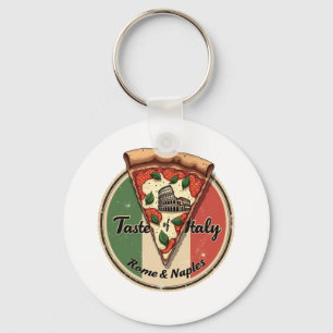 Italian Flag with Vintage Rome & Naples Pizza Key Ring