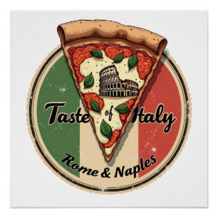 Italian Flag with Vintage Rome & Naples Pizza Poster