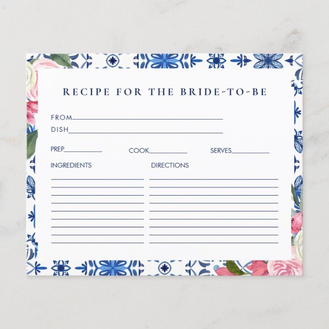 Italian Floral Bridal Shower Recipe Card (Front)