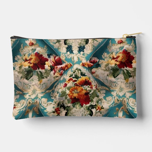 Italian Floral Damask Whimsical Pattern Accessory Pouch (Back)