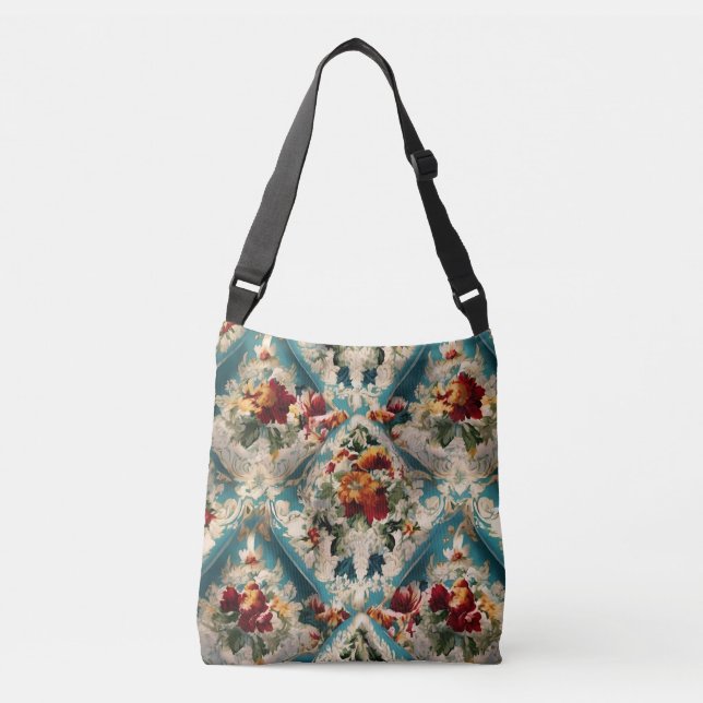 Italian Floral Damask Whimsical Pattern Crossbody Bag (Front)