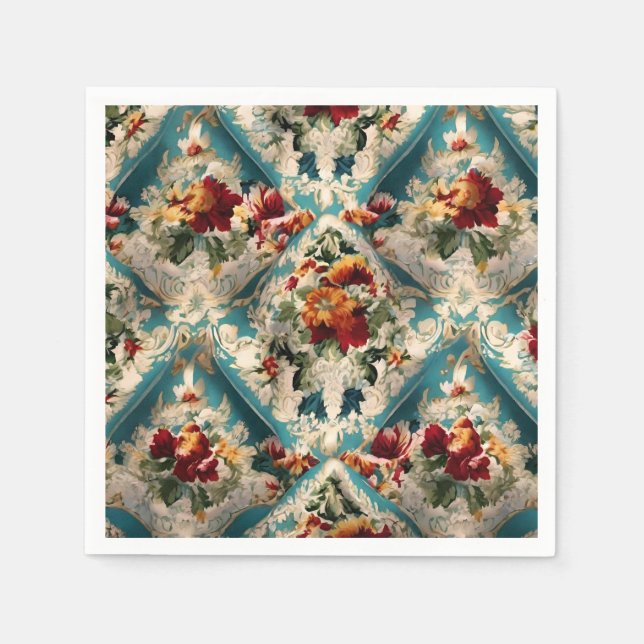 Italian Floral Damask Whimsical Pattern Napkin (Front)