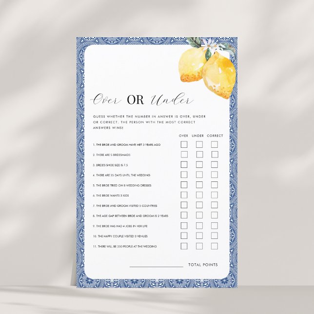 Italian Floral Over or Under Bridal Shower Game (Creator Uploaded)