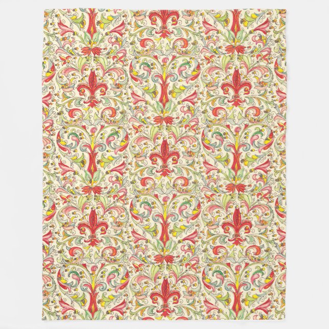Italian Florentine Fleur de Lis Pattern Fleece Blanket (Front)