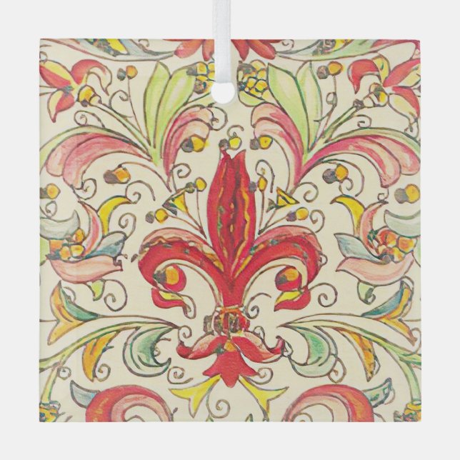 Italian Florentine Fleur de Lis Pattern Glass Tree Decoration (Front)