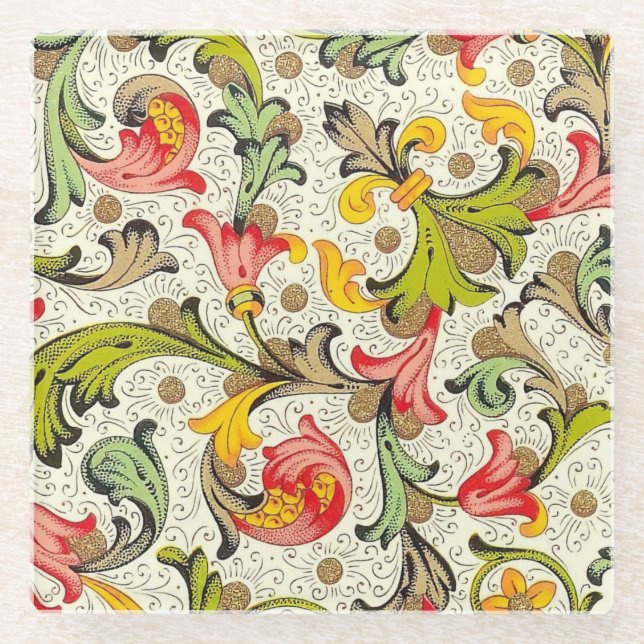 Italian Florentine Flourishes Pattern Glass Coaster (Front)