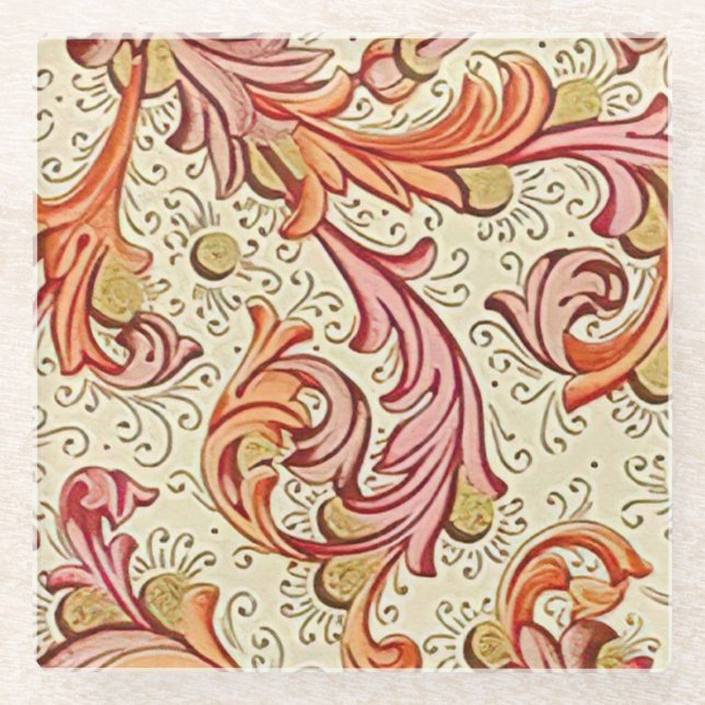 Italian Florentine Flourishes Pattern Glass Coaster (Front)