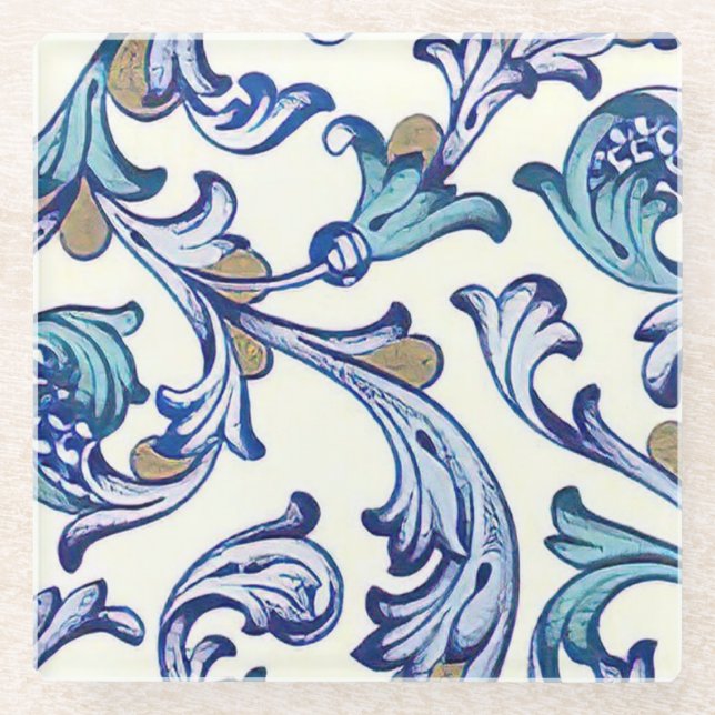 Italian Florentine Flourishes Pattern Glass Coaster (Front)