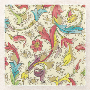 Italian Florentine Flourishes Pattern Glass Coaster