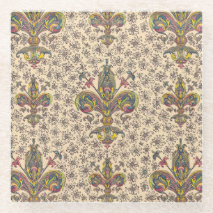 Italian Florentine Flourishes Pattern Glass Coaster