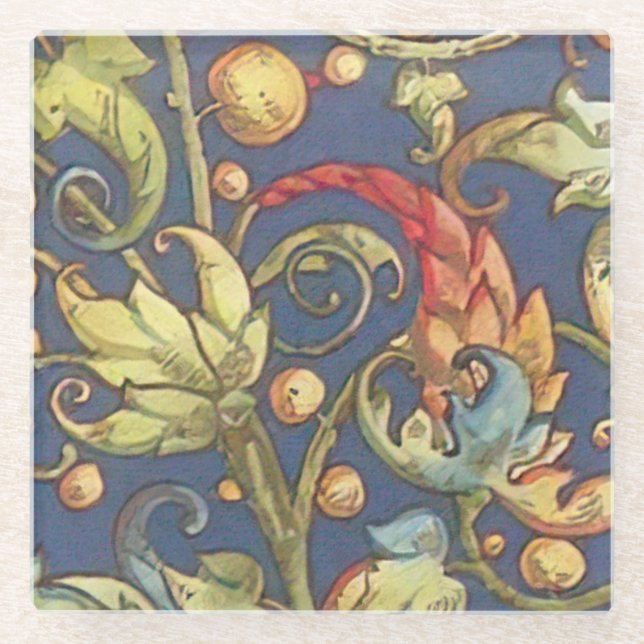 Italian Florentine Flourishes Pattern Glass Coaster (Front)