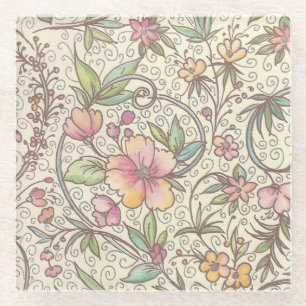 Italian Florentine Flourishes Pattern Glass Coaster