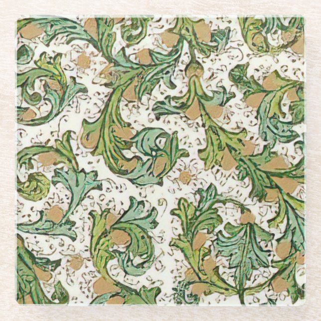 Italian Florentine Flourishes Pattern Glass Coaster (Front)