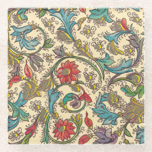 Italian Florentine Flourishes Pattern Glass Coaster