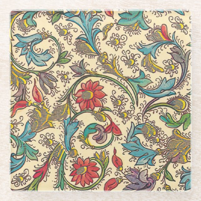 Italian Florentine Flourishes Pattern Glass Coaster (Front)