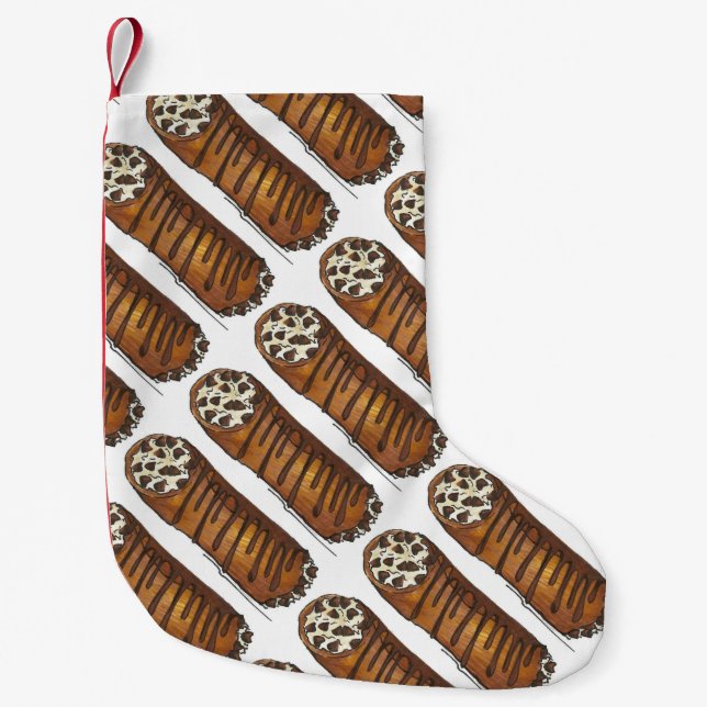 Italian Food Bakery Pastry Chocolate Chip Cannoli Small Christmas Stocking (Front)