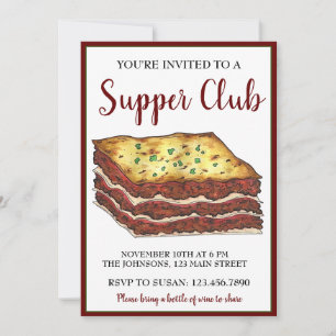 Italian Food Beef Lasagne Dinner Party Supper Club Invitation