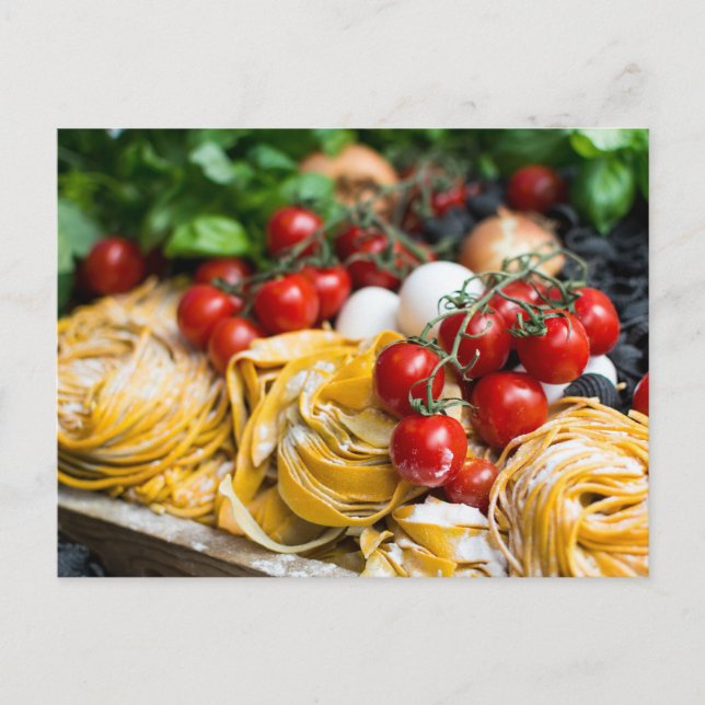 Italian Food Fresh Pasta Tomato Basil Postcard (Front)