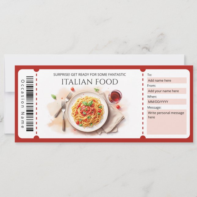Italian Food Gift Certificate Invitation (Front)