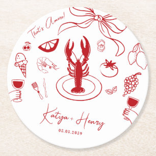 Italian Food Hand Drawn Wedding Engagement Party Round Paper Coaster