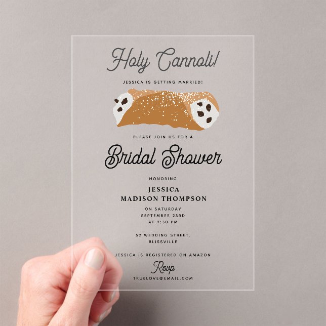 Italian Food Holy Cannoli Bridal Shower Wedding Acrylic Invitations (Insitu (Handheld))