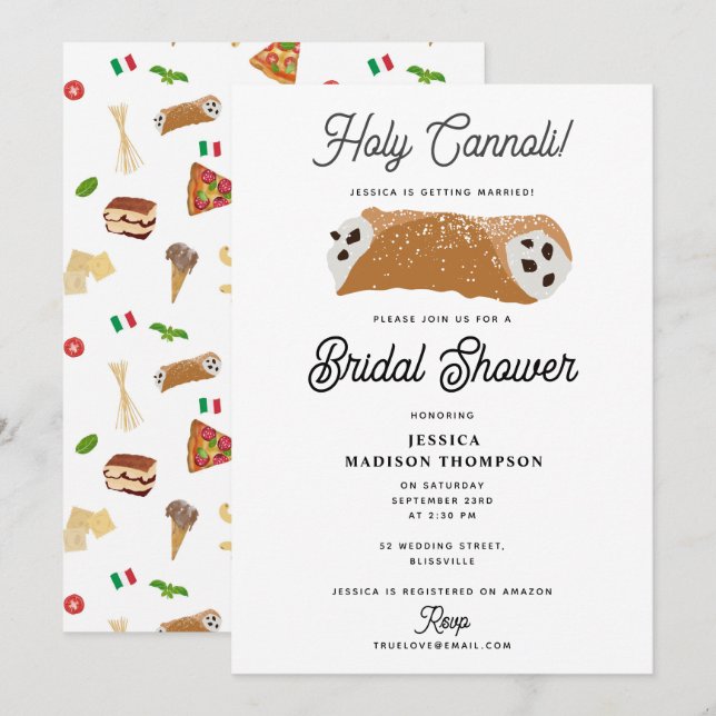 Italian Food Holy Cannoli Bridal Shower Wedding Invitation (Front/Back)