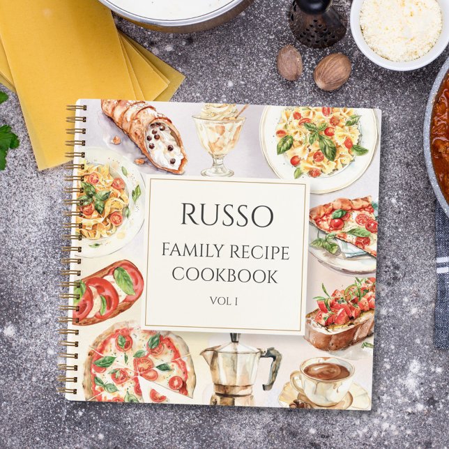 Italian Food illustration Family Recipe Cookbook Notebook (In situ)