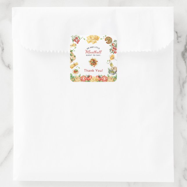 Italian Food Meatball thank you  Baby Shower  Square Sticker (Bag)