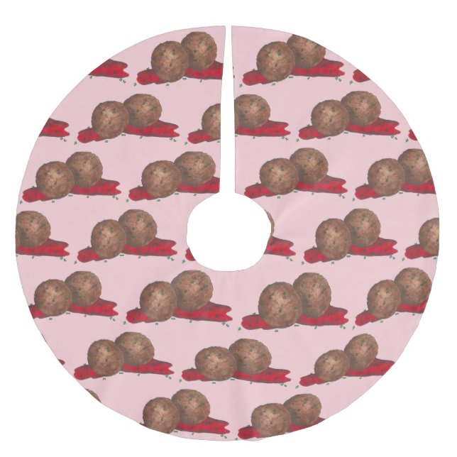 Italian Food Meatballs Meat Balls Marinara Foodie Brushed Polyester Tree Skirt (Front)
