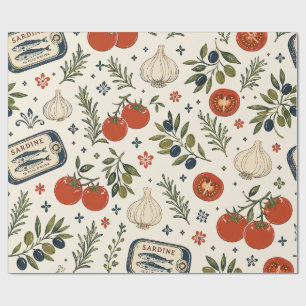 Italian Food, Mediterranean Tomato Garlic Wrapping Paper