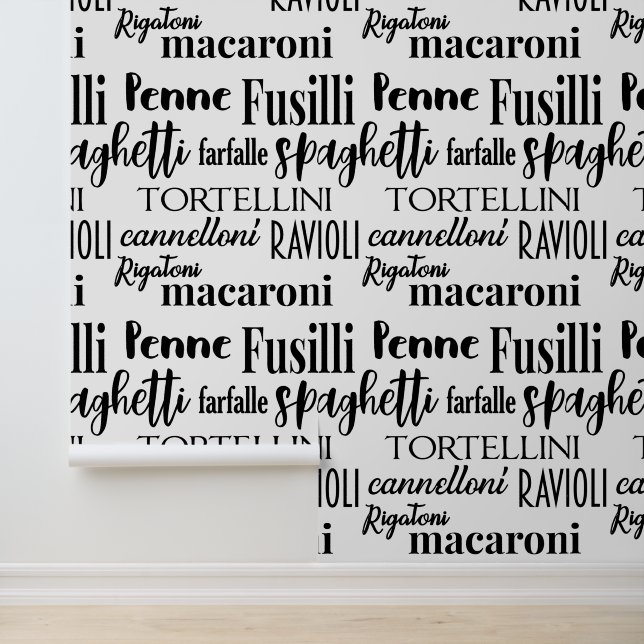 Italian Food Pasta Names Typographic Kitchen Wallpaper (Application)
