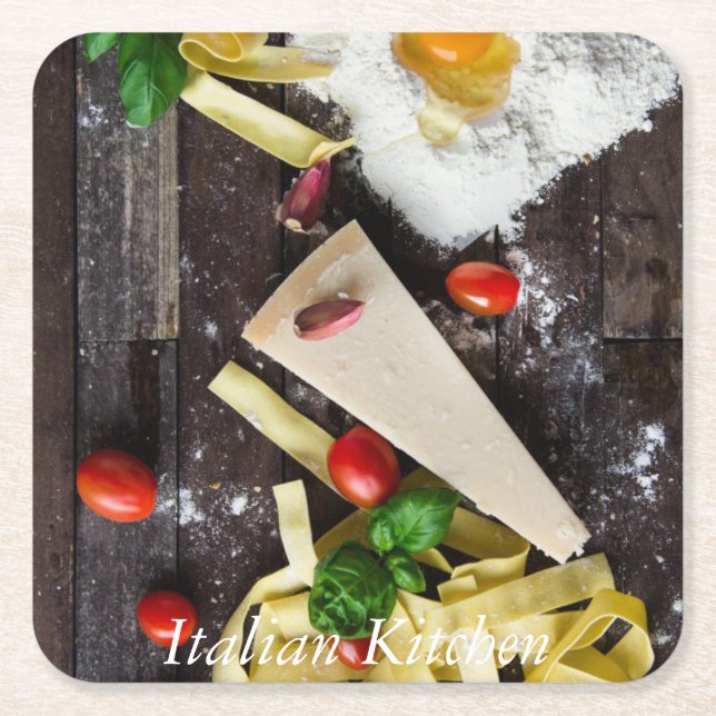 Italian Food Personalise Text Square Paper Coaster (Front)