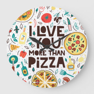 Italian food, pizza love lettering. large clock