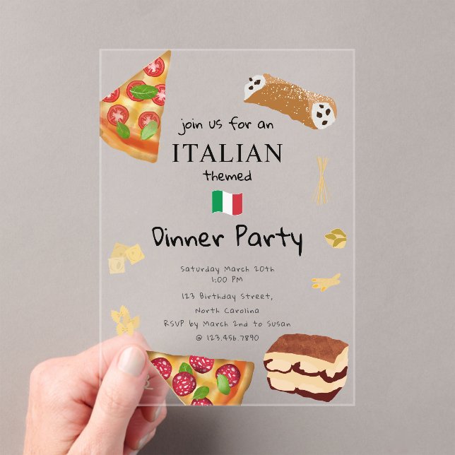Italian Food Pizza & Pasta Birthday Party Theme Acrylic Invitations (Insitu (Handheld))