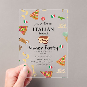 Italian Food Pizza & Pasta Dinner Party Theme Acrylic Invitations
