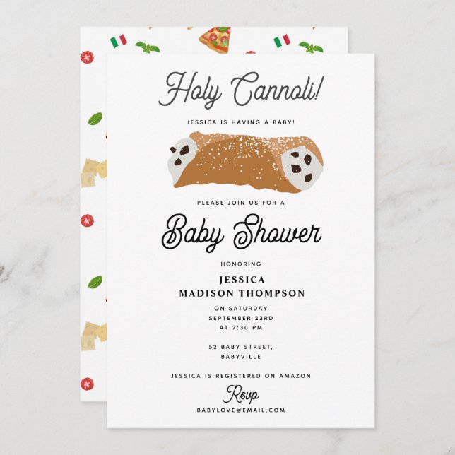 Italian Food Pizza Pasta Holy Cannoli Baby Shower Invitation (Front/Back)