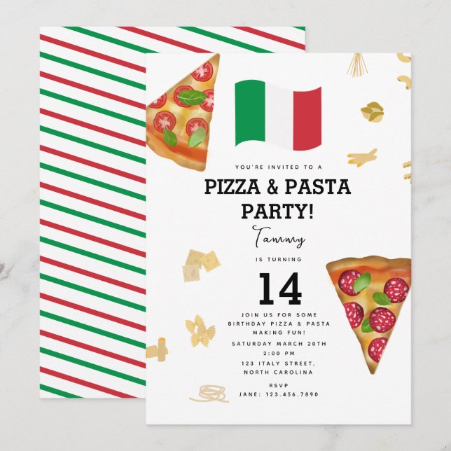 Italian Food Pizza & Pasta Making Birthday Party Invitation (Front/Back)