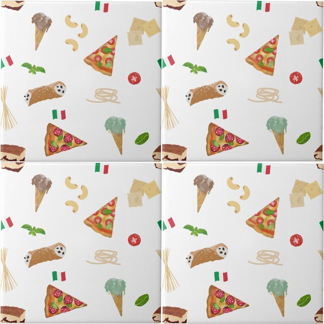 Italian Food Pizza Pasta Tiramisu Kitchen Tile (Italian Food Pizza Pasta Tiramisu Kitchen Ceramic Tile)