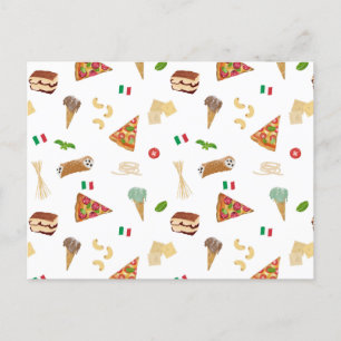 Italian Food Pizza Pasta Tiramisu Pattern Holiday Postcard