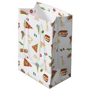 Italian Food Pizza Pasta Tiramisu Pattern Medium Gift Bag