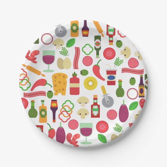 italian food pizzeria pizza ingredients paper plate (Front)